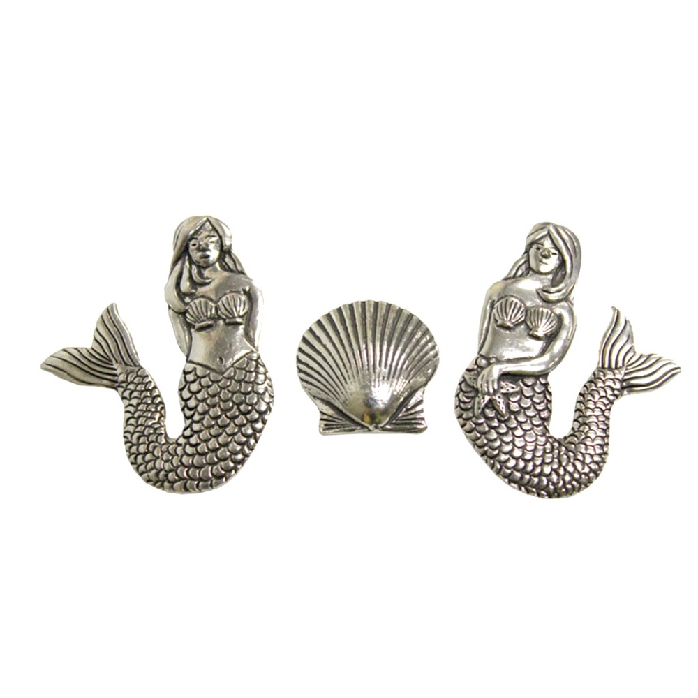 NWT NIB Basic Spirit Pewter Mermaids and Scallop Seashell Magnets Set of 3 Gift